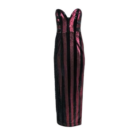 Milly Sequin Strapless Gown Stripes Carly Red and Black Size 2 Hollywood Glam - Picture 5 of 6